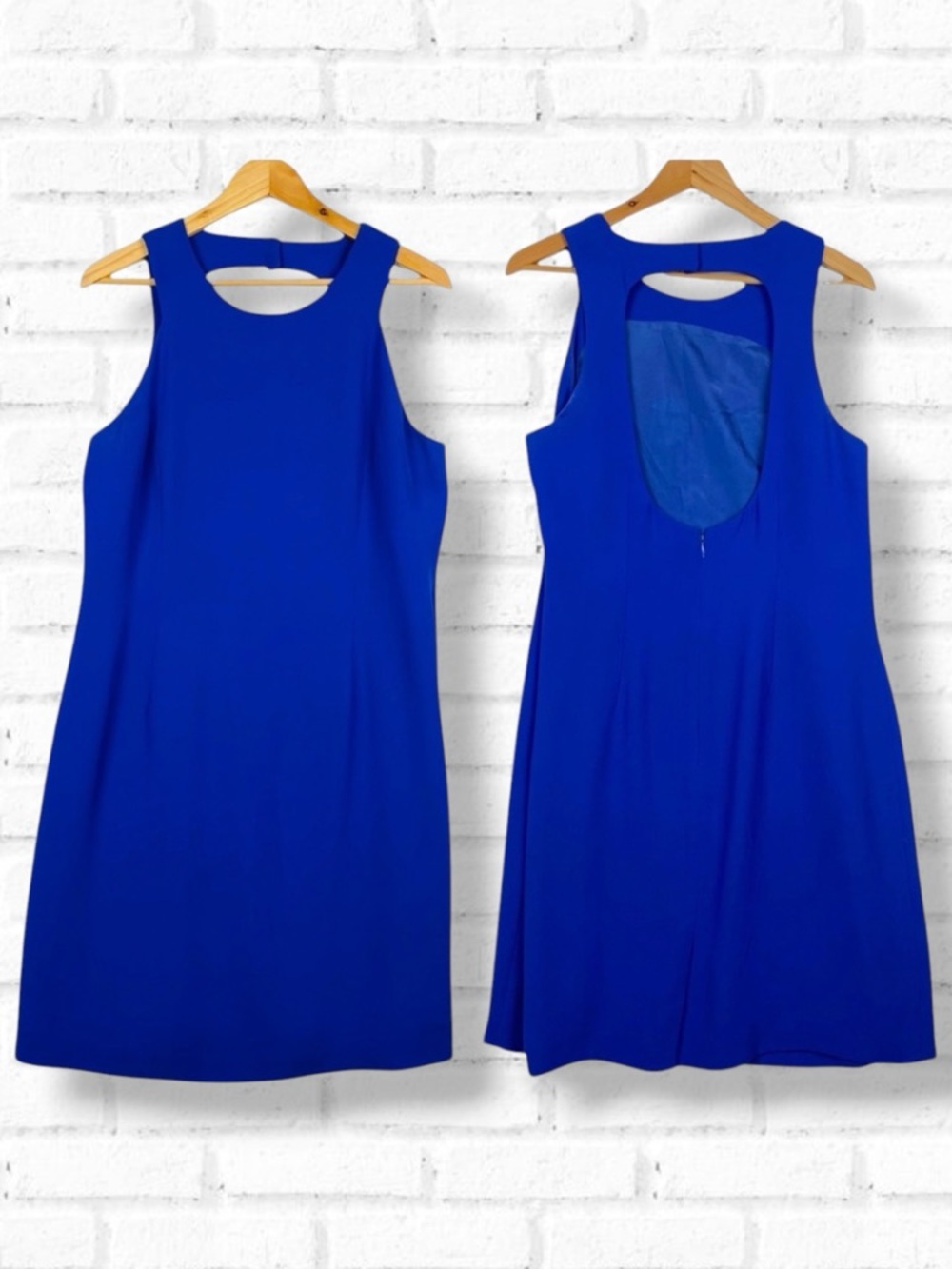 Adrianna Papell Cutout Back Sleeveless Shift Cocktail Midi Dress Bright Blue 14